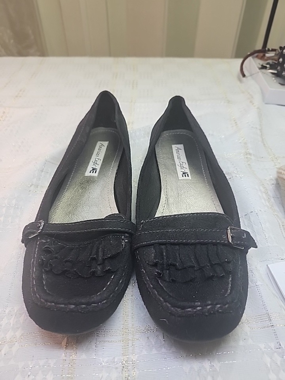 American Eagle Outfitters Black Fringe Moccasin Flats